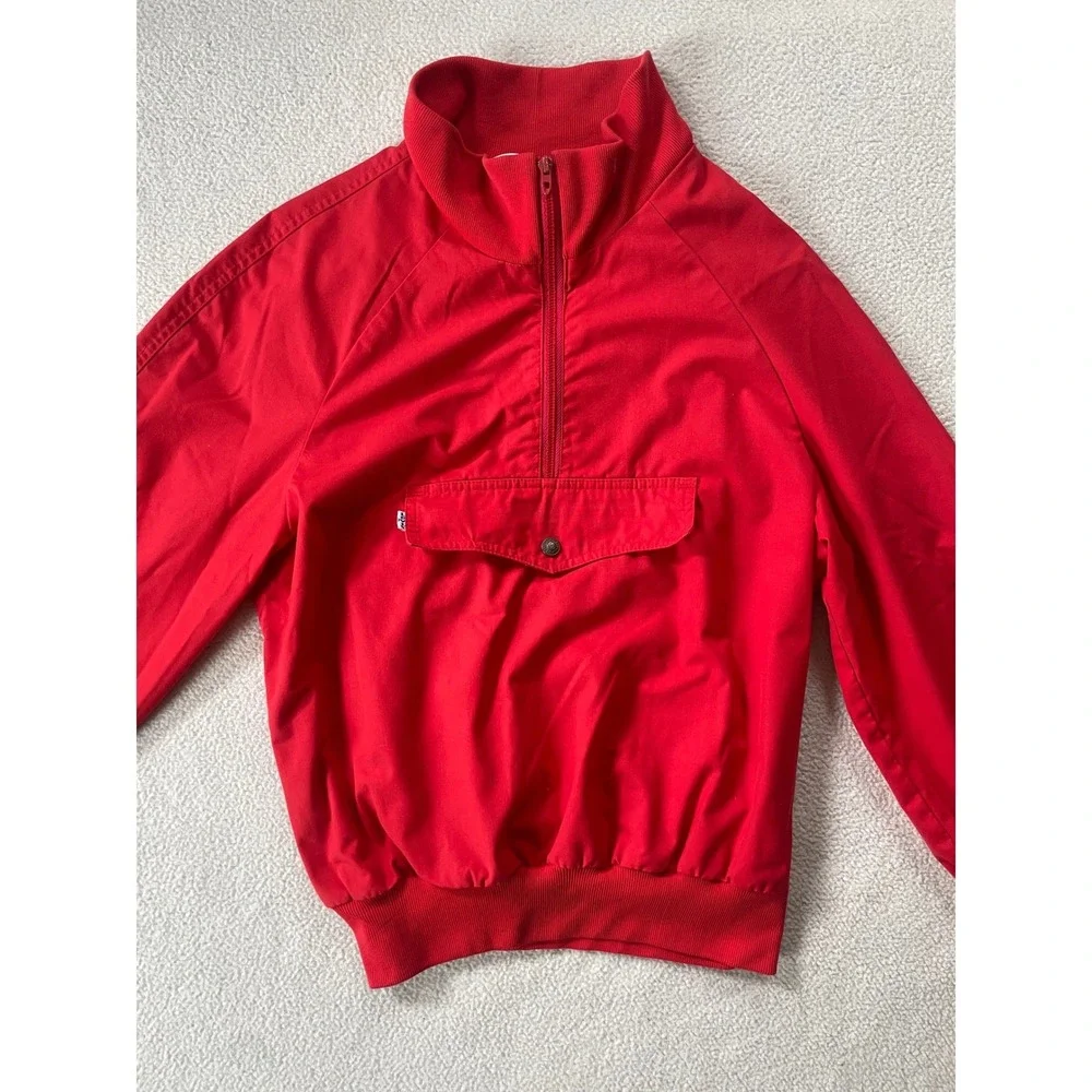 80s Levi's Men Medium Pullover Jacket Red Vintage Quarter Zip Anorak Pocket